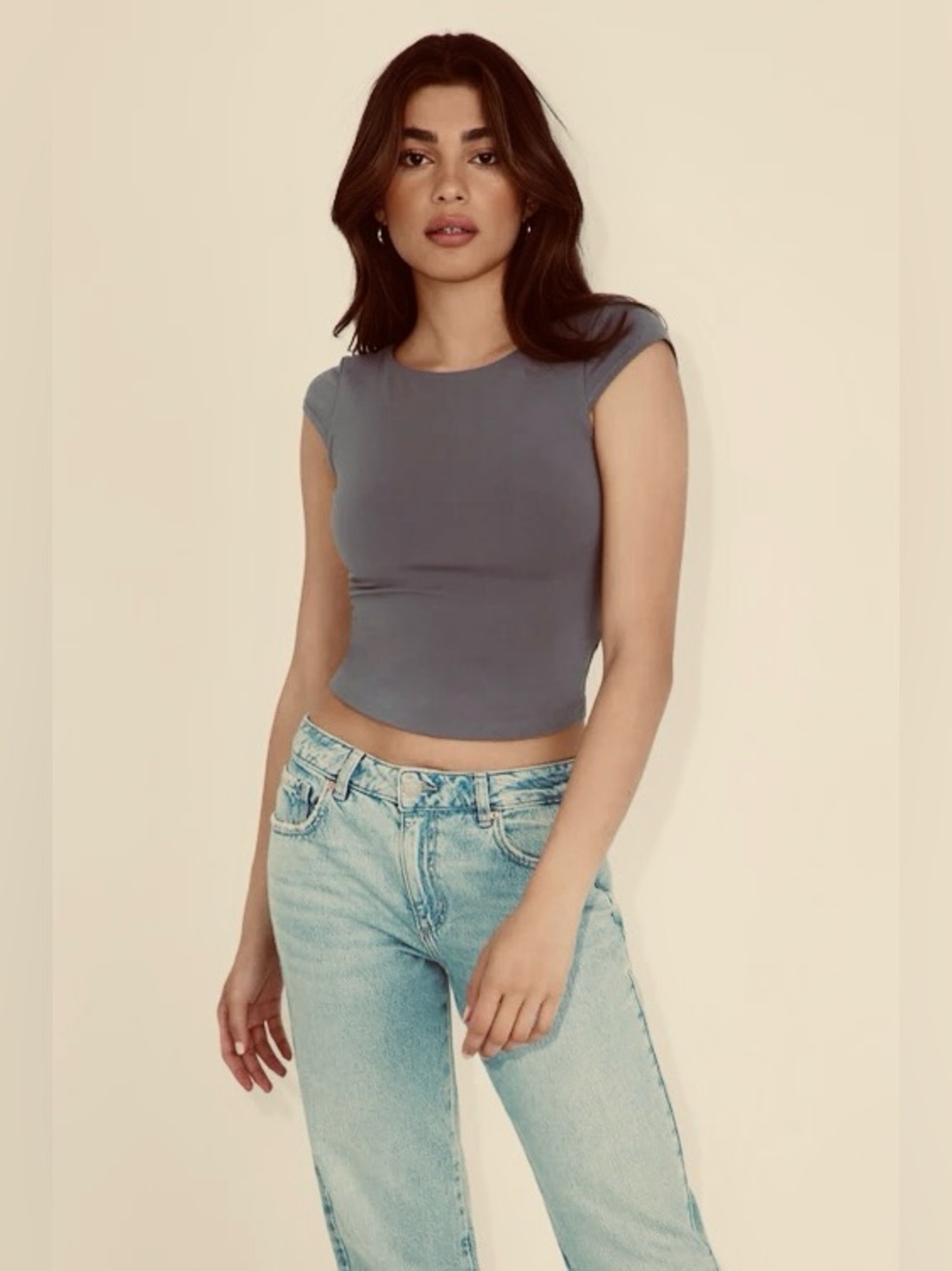 free people intimately seamless open back top in dark night grey